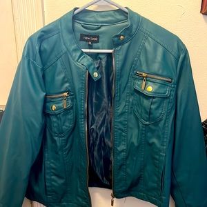 Teal faux leather jacket